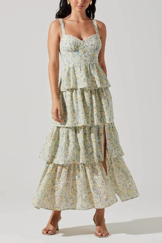 Midi dresses with lace - up fronts for a unique and adjustable styleMidsummer Floral Tiered Maxi Dress in Mint Floral Midi dresses with lace - up fronts for a unique and adjustable styleMidsummer Floral Tiered Maxi Dress in Mint Floral