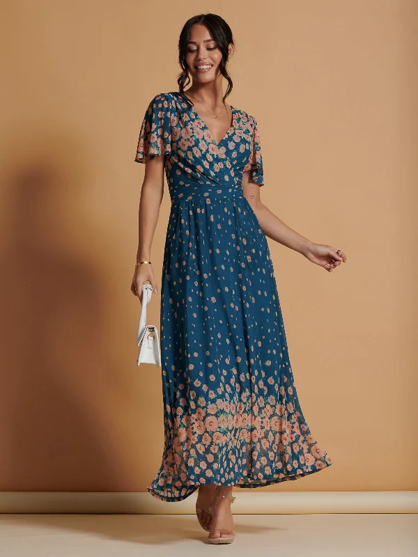 Midi dresses with embroidered accents for a unique and detailed designMirrored Mesh Angel Sleeve Maxi Dress, Teal Midi dresses with embroidered accents for a unique and detailed designMirrored Mesh Angel Sleeve Maxi Dress, Teal