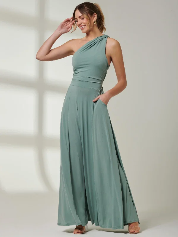 Midi dresses with lace - up fronts for a unique and adjustable styleOne Shoulder Jersey Maxi Dress, Green Midi dresses with lace - up fronts for a unique and adjustable styleOne Shoulder Jersey Maxi Dress, Green