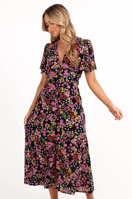Midi dresses with one - shoulder designs for a modern and asymmetric styleOwena Midi Dress - Midnight Daisy Midi dresses with one - shoulder designs for a modern and asymmetric styleOwena Midi Dress - Midnight Daisy