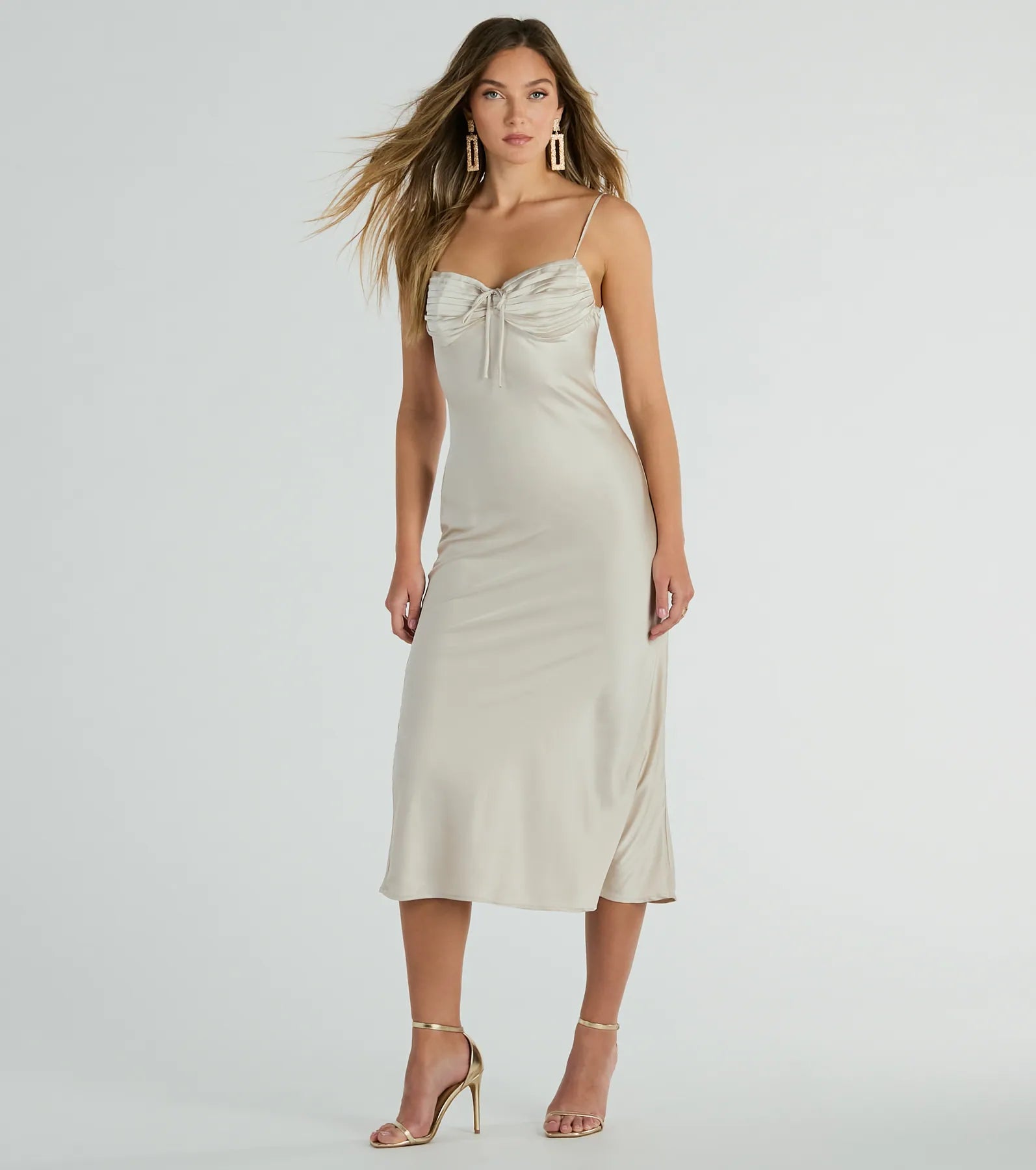 Midi dresses with satin - finish fabrics for a luxurious feelPerfectly Poised Pleated Open Back Satin Midi Dress Midi dresses with satin - finish fabrics for a luxurious feelPerfectly Poised Pleated Open Back Satin Midi Dress