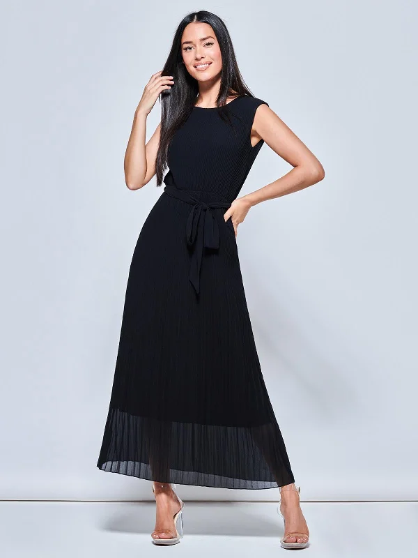 Midi dresses with metallic threads for a glamorous evening eventPleated Chiffon Sleeveless Maxi Dress, Black