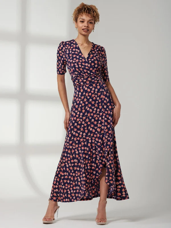 Sleeveless midi dresses with lace details for summer weddingsPrint Viscose Frill Hem Maxi Dress, Navy Floral Sleeveless midi dresses with lace details for summer weddingsPrint Viscose Frill Hem Maxi Dress, Navy Floral