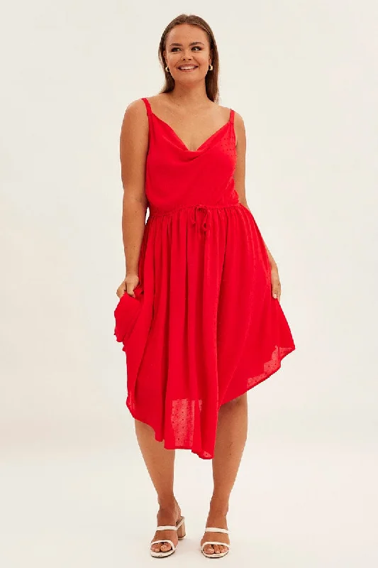 Midi dresses with ribbed textures for a unique and tactile appearanceRed Party Dress Strappy V Hem Crinkle Dobby Viscose Midi dresses with ribbed textures for a unique and tactile appearanceRed Party Dress Strappy V Hem Crinkle Dobby Viscose