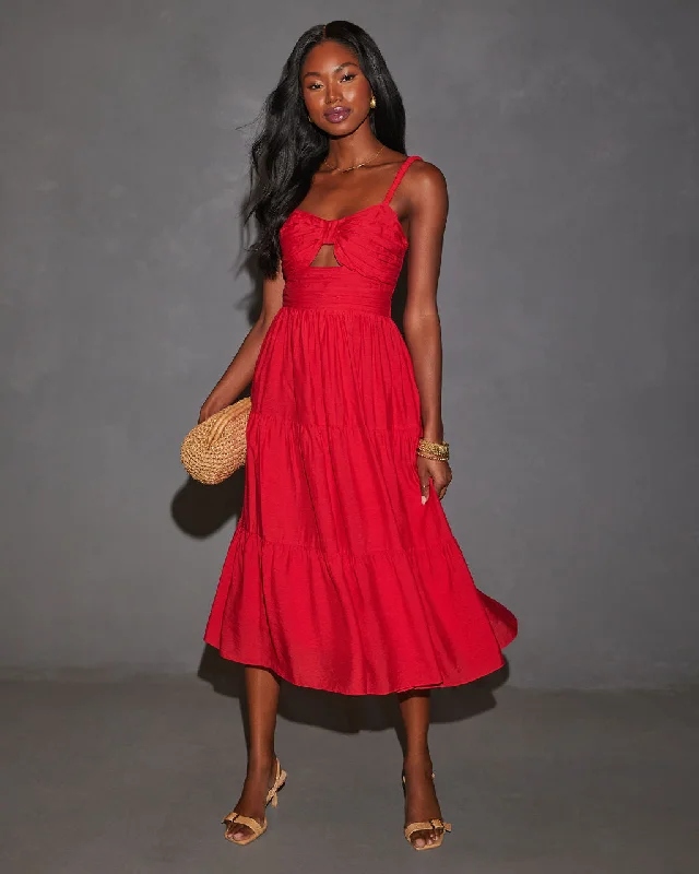 Midi dresses with ruched bodices for a feminine and fitted feelShirley Cutout Tiered Midi Dress Midi dresses with ruched bodices for a feminine and fitted feelShirley Cutout Tiered Midi Dress