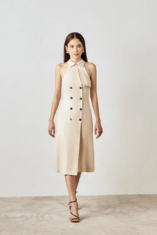 Midi dresses with keyhole backs for a flirty and unexpected detailVictoria Straight Double Breasted Linen Midi Dress Midi dresses with keyhole backs for a flirty and unexpected detailVictoria Straight Double Breasted Linen Midi Dress