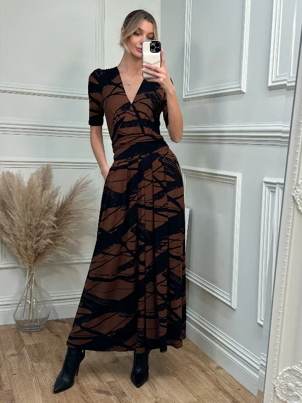 Midi dresses with puff sleeves for a vintage - inspired lookWrap Front Viscose Maxi Dress, Black Abstract Midi dresses with puff sleeves for a vintage - inspired lookWrap Front Viscose Maxi Dress, Black Abstract