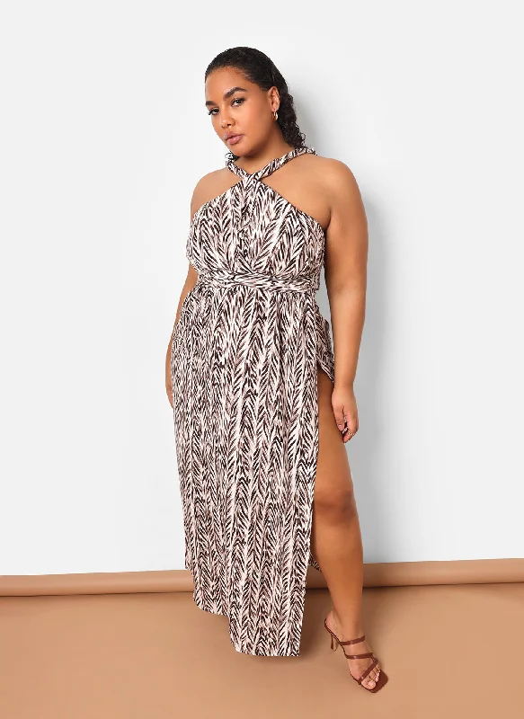 Midi dresses with ruched sleeves for a more fitted and stylish arm lookYana Bamboo Print Halter Maxi Slip Dress Midi dresses with ruched sleeves for a more fitted and stylish arm lookYana Bamboo Print Halter Maxi Slip Dress