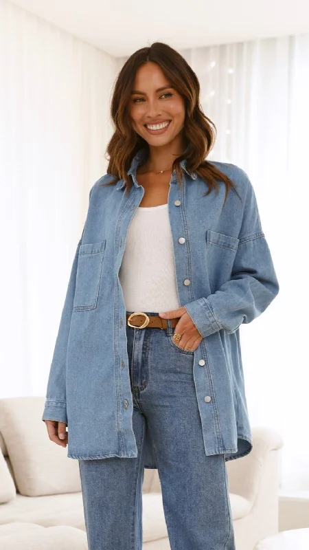 Long - Sleeve Denim Top for Cold Weather LayeringBlake Denim Shirt - Light Mid Denim Long - Sleeve Denim Top for Cold Weather LayeringBlake Denim Shirt - Light Mid Denim