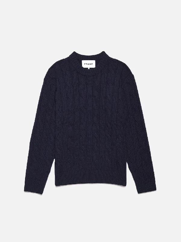 Ripped Denim Top for a Rebellious Fashion StatementCashmere Cable Crewneck -- Navy