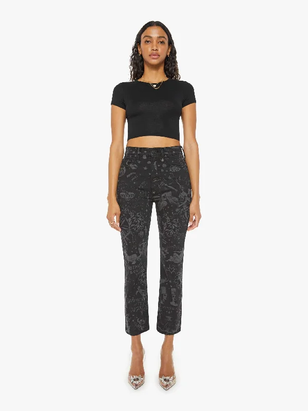 Denim Top with a Belted Waist for a Defined SilhouetteHigh Waisted Rider Ankle - Shadowy Figures Denim Top with a Belted Waist for a Defined SilhouetteHigh Waisted Rider Ankle - Shadowy Figures