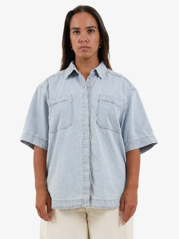 Denim Top for a Music Festival with a Rock - n - Roll VibeLouise Denim Shirt - Faded Dust Blue Denim Top for a Music Festival with a Rock - n - Roll VibeLouise Denim Shirt - Faded Dust Blue