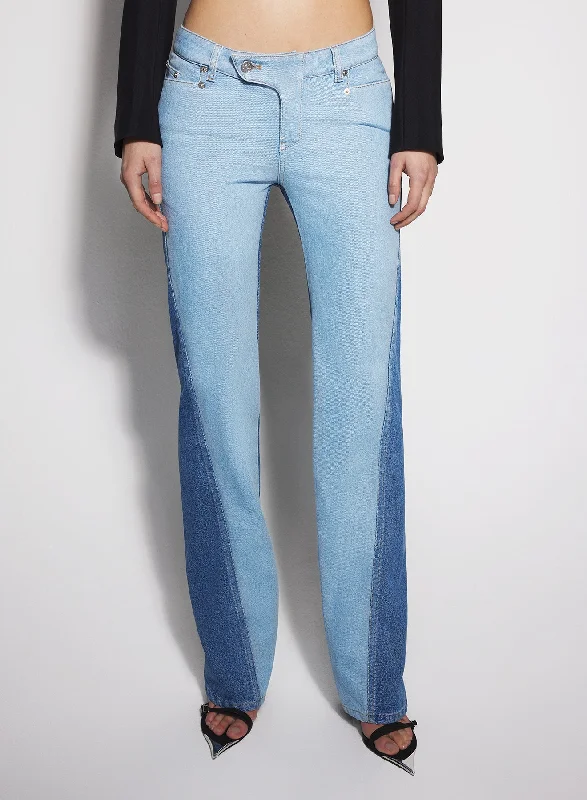 Embroidered Denim Top with Intricate Patternsbi-tone blue straight leg jeans