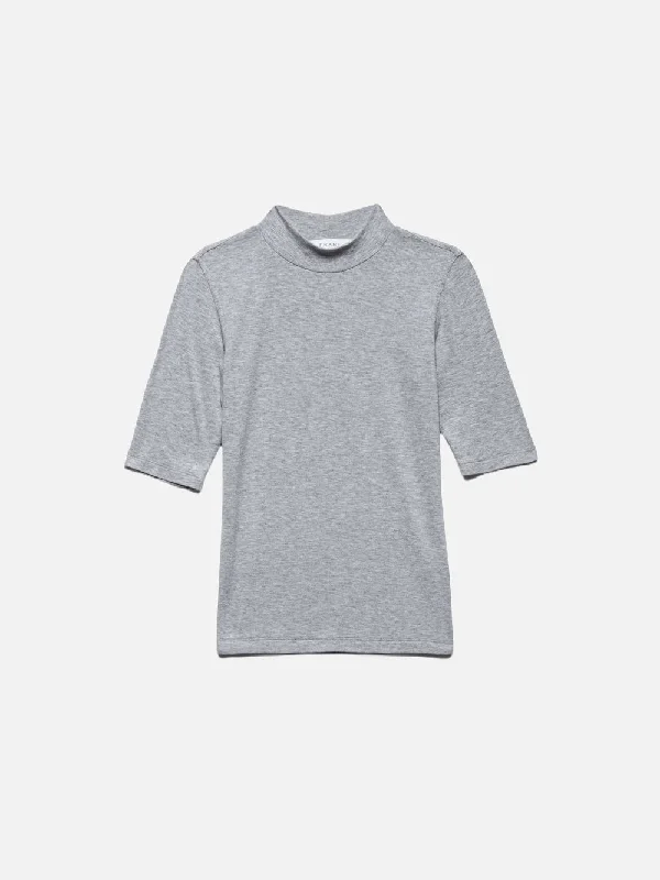 Denim Top with a Peplum Hem for a Flirty and Feminine LookRefined Rib Mock Neck -- Gris Heather Denim Top with a Peplum Hem for a Flirty and Feminine LookRefined Rib Mock Neck -- Gris Heather