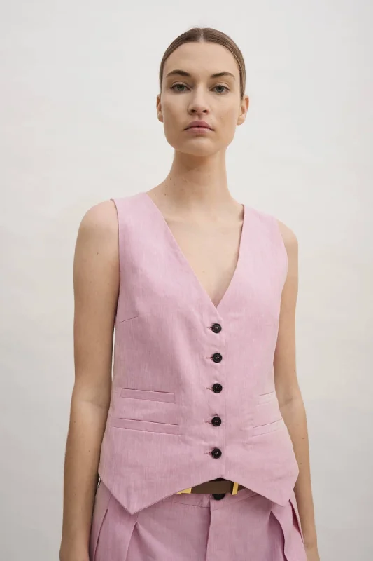 Denim Top with a Collared Neckline for a Preppy StyleRika Studios Fay Vest - Rose