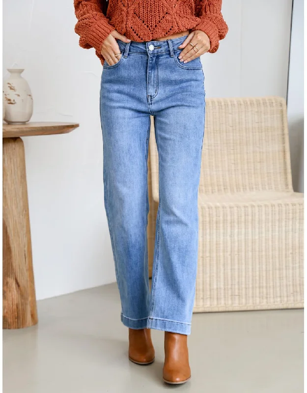 Ripped Denim Top for a Rebellious Fashion StatementStretch Wide Leg Jean - Mid Wash