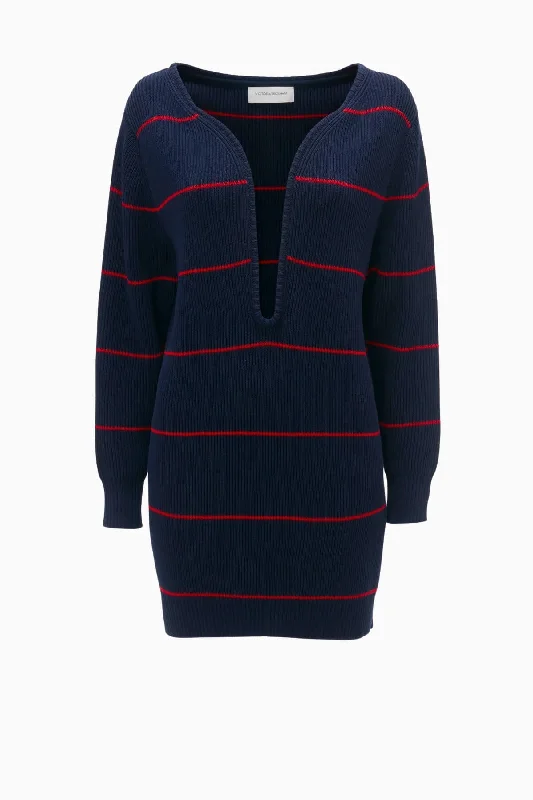 Cropped Denim Top to Pair with High - Waisted BottomsVictoria Beckham Frame Detail Jumper Dress - Navy/ Red Cropped Denim Top to Pair with High - Waisted BottomsVictoria Beckham Frame Detail Jumper Dress - Navy/ Red