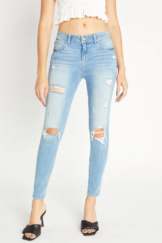 Denim Top with a Metallic Accent for a Shiny LookDistressed Mid Rise Ankle Skinny Jeans Denim Top with a Metallic Accent for a Shiny LookDistressed Mid Rise Ankle Skinny Jeans