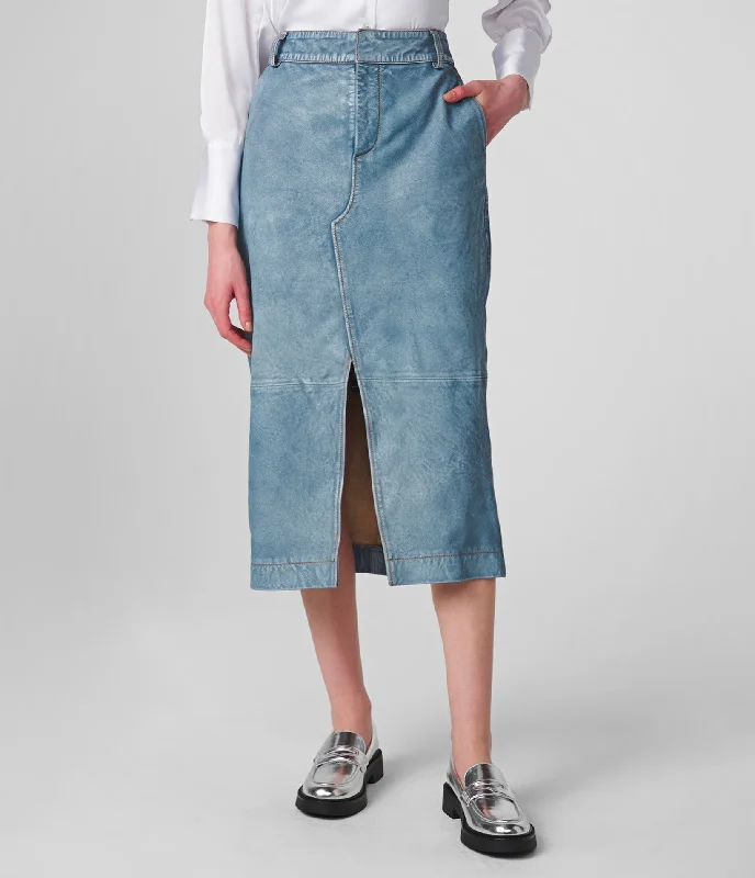 Denim Top with a Floral Print for a Feminine TouchLong Denim Skirt With Slit