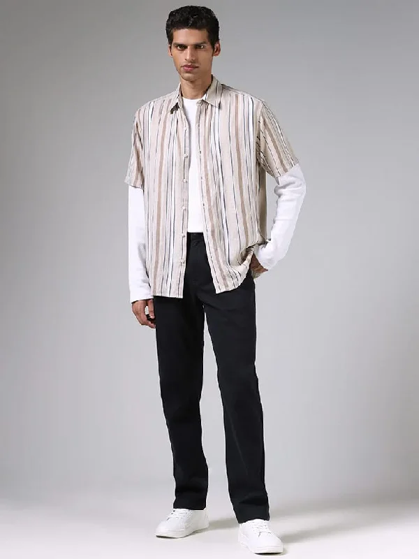 Women's hand - made artisanal pants Acid - wash women jeans with a retro finish Ascot Beige Striped Relaxed-Fit Blended Linen Shirt Women's hand - made artisanal pants Acid - wash women jeans with a retro finish Ascot Beige Striped Relaxed-Fit Blended Linen Shirt