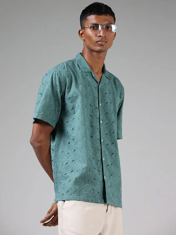 Women's embroidered ethnic pants Ripped women jeans for a rebellious and fashion - forward style ETA Dark Teal Schiffli Relaxed-Fit Shirt Women's embroidered ethnic pants Ripped women jeans for a rebellious and fashion - forward style ETA Dark Teal Schiffli Relaxed-Fit Shirt
