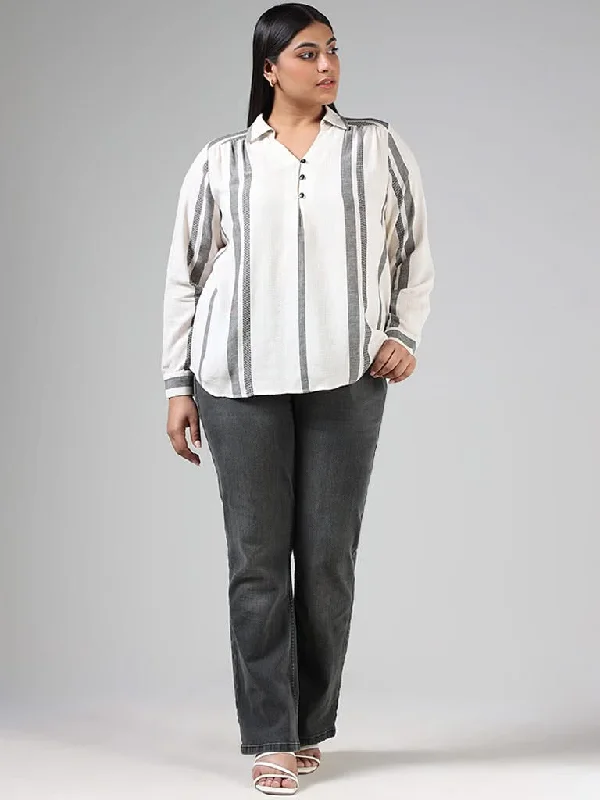 Women's pants for job interviews Skinny women jeans with a form - fitting design Gia Cream Striped Blouse Women's pants for job interviews Skinny women jeans with a form - fitting design Gia Cream Striped Blouse
