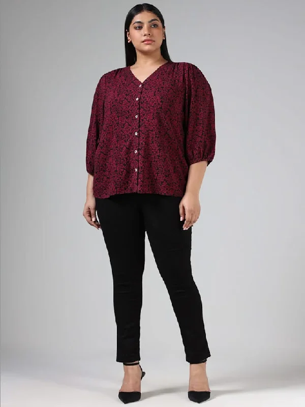 Women's sustainable fashion pants Jeggings women jeans combining the comfort of leggings and style of jeans Gia Maroon Floral Printed Blouse