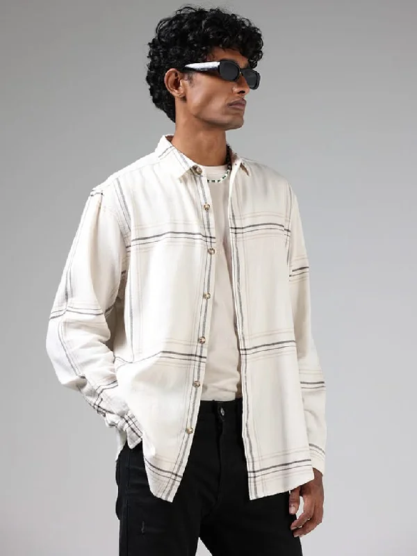 Women's hand - made artisanal pants Acid - wash women jeans with a retro finish Nuon Off White Checked Relaxed-Fit Shirt Women's hand - made artisanal pants Acid - wash women jeans with a retro finish Nuon Off White Checked Relaxed-Fit Shirt