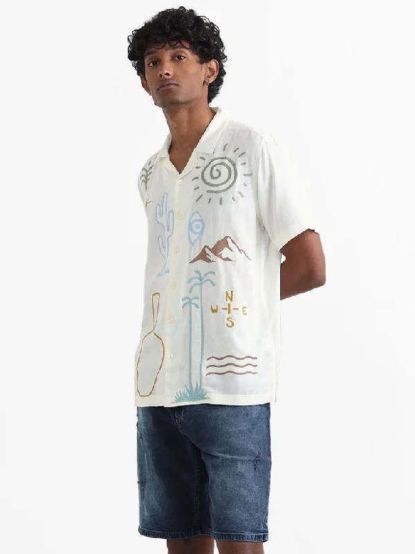 Women's linen summer pants High - rise flare women jeans for a 70s - inspired look Nuon Off White Embroidered Relaxed-Fit Shirt Women's linen summer pants High - rise flare women jeans for a 70s - inspired look Nuon Off White Embroidered Relaxed-Fit Shirt