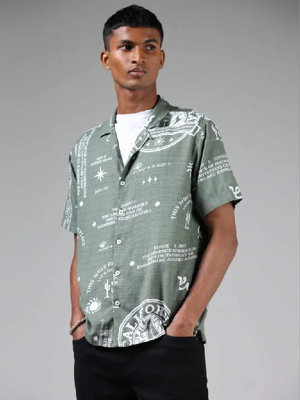 Women's paisley bohemian pants Embroidered women jeans with intricate patterns Nuon Sage Printed Relaxed-Fit Shirt Women's paisley bohemian pants Embroidered women jeans with intricate patterns Nuon Sage Printed Relaxed-Fit Shirt