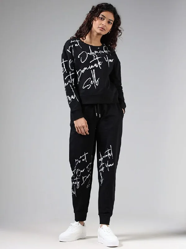 Women's paisley bohemian pants Embroidered women jeans with intricate patterns Studiofit Black Typographic Printed Cotton Joggers Women's paisley bohemian pants Embroidered women jeans with intricate patterns Studiofit Black Typographic Printed Cotton Joggers