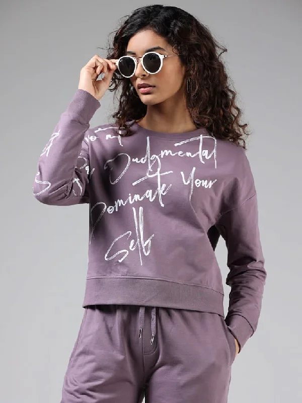 Women's pants for family gatherings Embroidered women jeans with intricate patterns Studiofit Mauve Typographic Printed Cotton T-Shirt Women's pants for family gatherings Embroidered women jeans with intricate patterns Studiofit Mauve Typographic Printed Cotton T-Shirt
