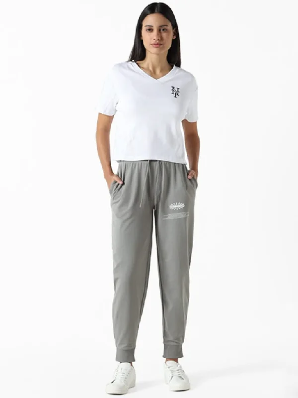 Women's fall - appropriate corduroy pants Distressed women jeans for a trendy and edgy look Studiofit Solid Grey Self Patterned Joggers Women's fall - appropriate corduroy pants Distressed women jeans for a trendy and edgy look Studiofit Solid Grey Self Patterned Joggers