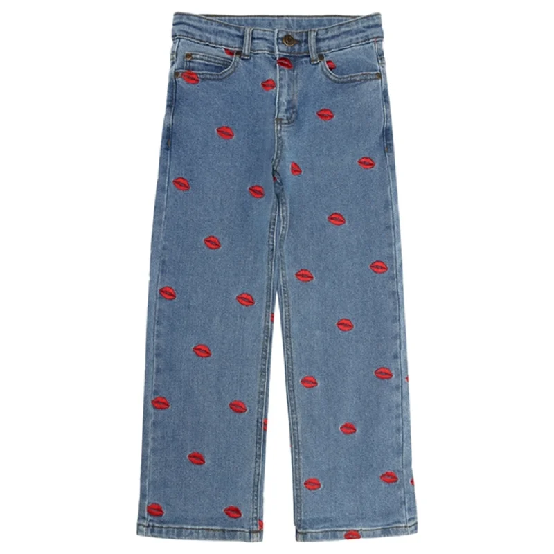 Women's one - piece jumpsuit pants Embroidered women jeans with intricate patterns The New Medium Blue Lips Wide Jeans Women's one - piece jumpsuit pants Embroidered women jeans with intricate patterns The New Medium Blue Lips Wide Jeans