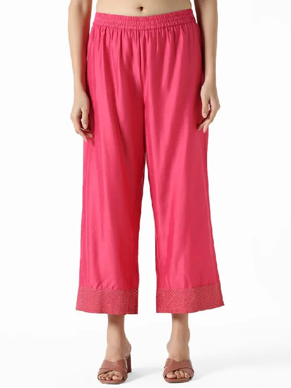 Women's pocket - equipped casual pants Button - fly women jeans with a traditional touch Utsa Fuchsia Pink Embroidered Mid Rise Salwar Women's pocket - equipped casual pants Button - fly women jeans with a traditional touch Utsa Fuchsia Pink Embroidered Mid Rise Salwar