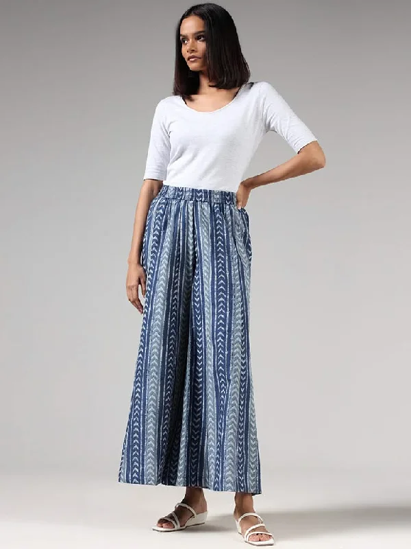 Women's eco - friendly organic pants Mom jeans for a nostalgic and casual look Utsa Indigo Arrow Printed Palazzos Women's eco - friendly organic pants Mom jeans for a nostalgic and casual look Utsa Indigo Arrow Printed Palazzos