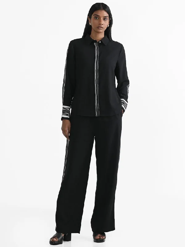Women's pants with thermal lining Wide - leg women jeans for a modern and relaxed vibe Wardrobe Black Clove Contrast Detail Trousers Women's pants with thermal lining Wide - leg women jeans for a modern and relaxed vibe Wardrobe Black Clove Contrast Detail Trousers