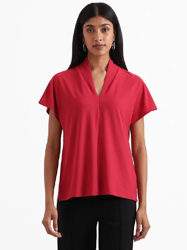 Women's embroidered ethnic pants Ripped women jeans for a rebellious and fashion - forward style Wardrobe Plain V Neck Dark Pink Top Women's embroidered ethnic pants Ripped women jeans for a rebellious and fashion - forward style Wardrobe Plain V Neck Dark Pink Top