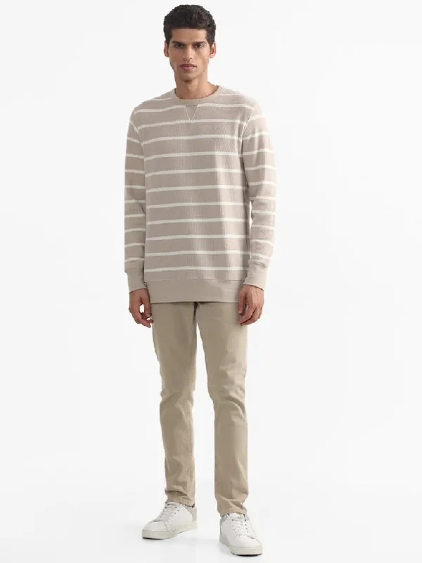 Women's palazzo beach pants Colored women jeans in vibrant hues like red and yellow WES Casuals Striped Beige Cotton Blend Slim-Fit Sweater Women's palazzo beach pants Colored women jeans in vibrant hues like red and yellow WES Casuals Striped Beige Cotton Blend Slim-Fit Sweater