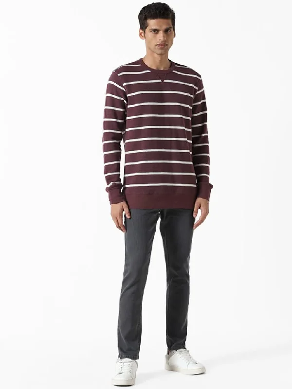 Women's pants with thermal lining Wide - leg women jeans for a modern and relaxed vibe WES Casuals Striped Mauve Ribbed Slim-Fit Sweater Women's pants with thermal lining Wide - leg women jeans for a modern and relaxed vibe WES Casuals Striped Mauve Ribbed Slim-Fit Sweater