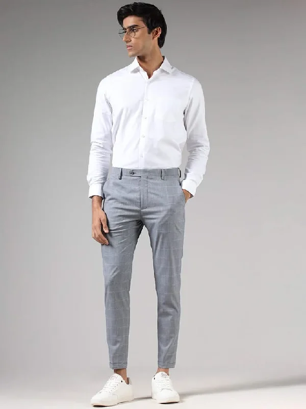 Women's summer - weight linen pants High - waisted women jeans for a flattering silhouette WES Formals Grey Glen Plaid Checked Slim-Fit Mid-Rise Trousers Women's summer - weight linen pants High - waisted women jeans for a flattering silhouette WES Formals Grey Glen Plaid Checked Slim-Fit Mid-Rise Trousers