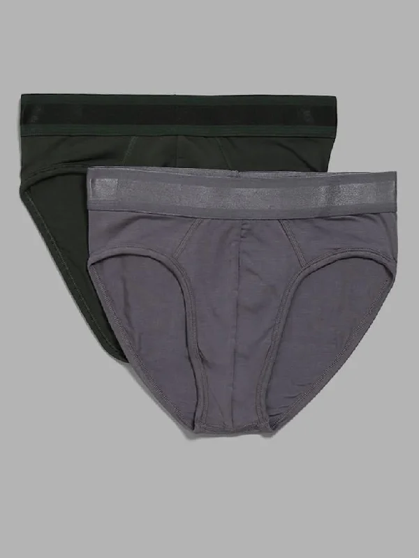 Women's tall - length straight pants Skinny women jeans with a form - fitting design WES Lounge Grey & Green Briefs - Pack of 2