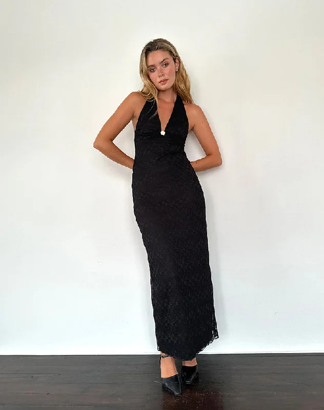 Maxi dresses with ribbed textures for a unique and tactile lookAtma Halterneck Maxi Dress in Canina Lace Black Maxi dresses with ribbed textures for a unique and tactile lookAtma Halterneck Maxi Dress in Canina Lace Black