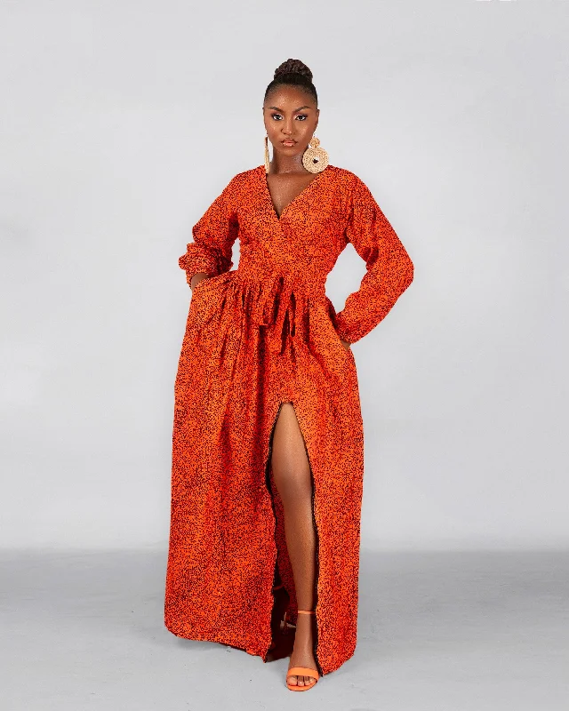 Satin maxi dresses with a high - low hem for a modern twistBianca Ankara Maxi Dress | Orange African Print Satin maxi dresses with a high - low hem for a modern twistBianca Ankara Maxi Dress | Orange African Print