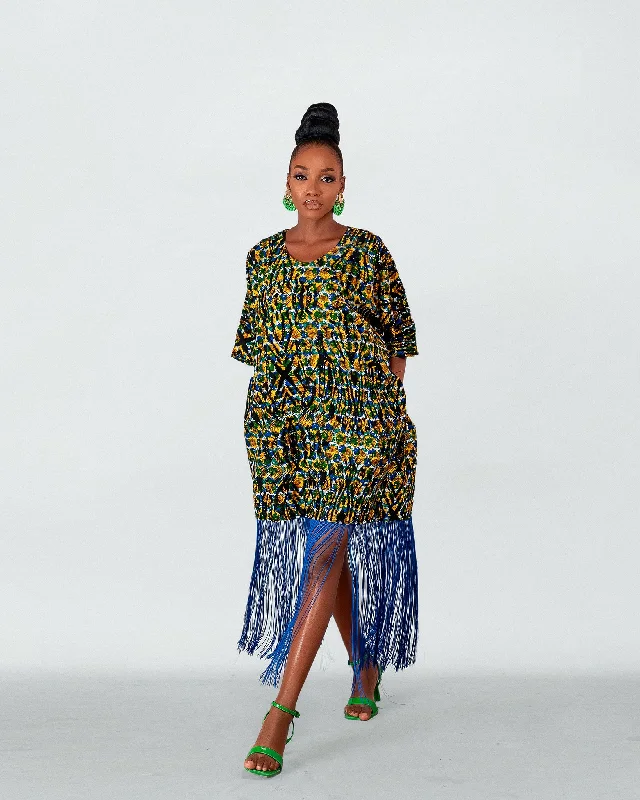 Maxi dresses with a button - down front for a classic lookBisi Ankara Fringe Midi Dress | Green and Blue African Print Maxi dresses with a button - down front for a classic lookBisi Ankara Fringe Midi Dress | Green and Blue African Print