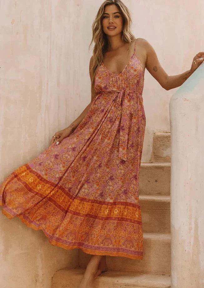 Leather maxi dresses for an edgy and bold appearanceCha Cha Village Strappy Maxi Dress in Sunrise Leather maxi dresses for an edgy and bold appearanceCha Cha Village Strappy Maxi Dress in Sunrise