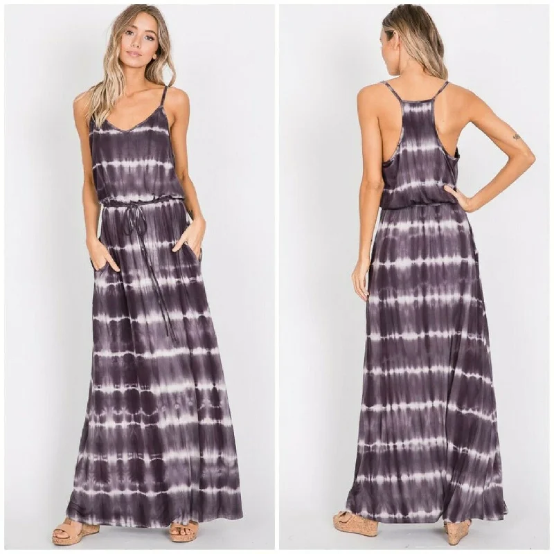 Maxi dresses with cold - shoulder cutouts for a trendy lookCharcoal Tie Dye Cami Casual Maxi Dress Full Length Long Womens Maxi dresses with cold - shoulder cutouts for a trendy lookCharcoal Tie Dye Cami Casual Maxi Dress Full Length Long Womens