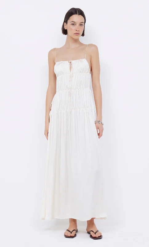 Plaid maxi dresses for fall fashion eventsDELPHI GATHERED DRESS - IVORY