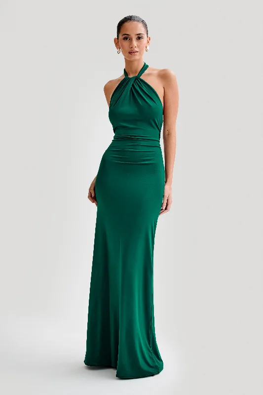 Maxi dresses with a criss - cross back for a flirty and unique detailElyna Slinky Halter Maxi Dress - Forest Green Maxi dresses with a criss - cross back for a flirty and unique detailElyna Slinky Halter Maxi Dress - Forest Green