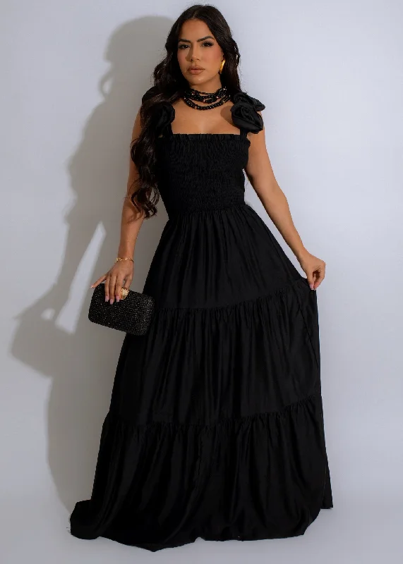 Maxi dresses with fringe trim for a bohemian vibeEnchanted Rose Maxi Dress Black